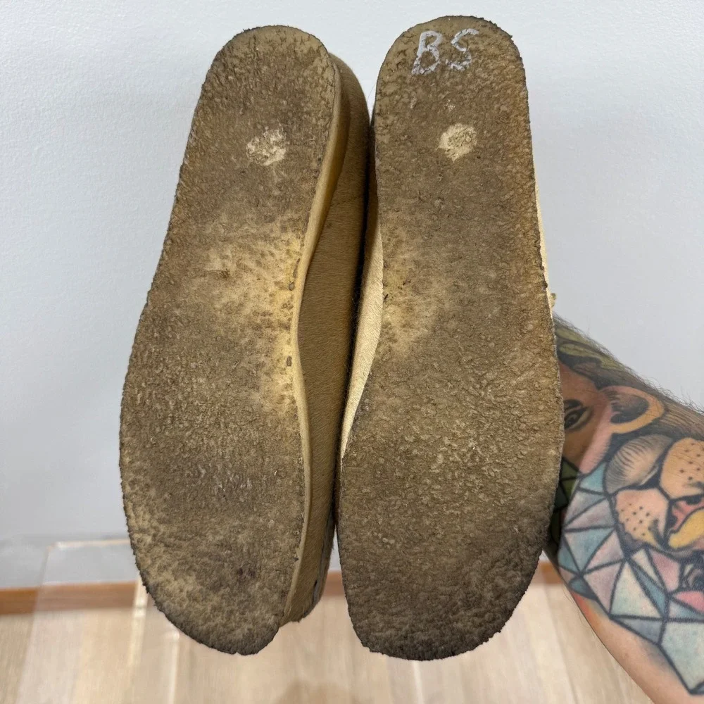 Clarks Originals Real Cow Fur Wallabee Shoes Tan Size 10.5